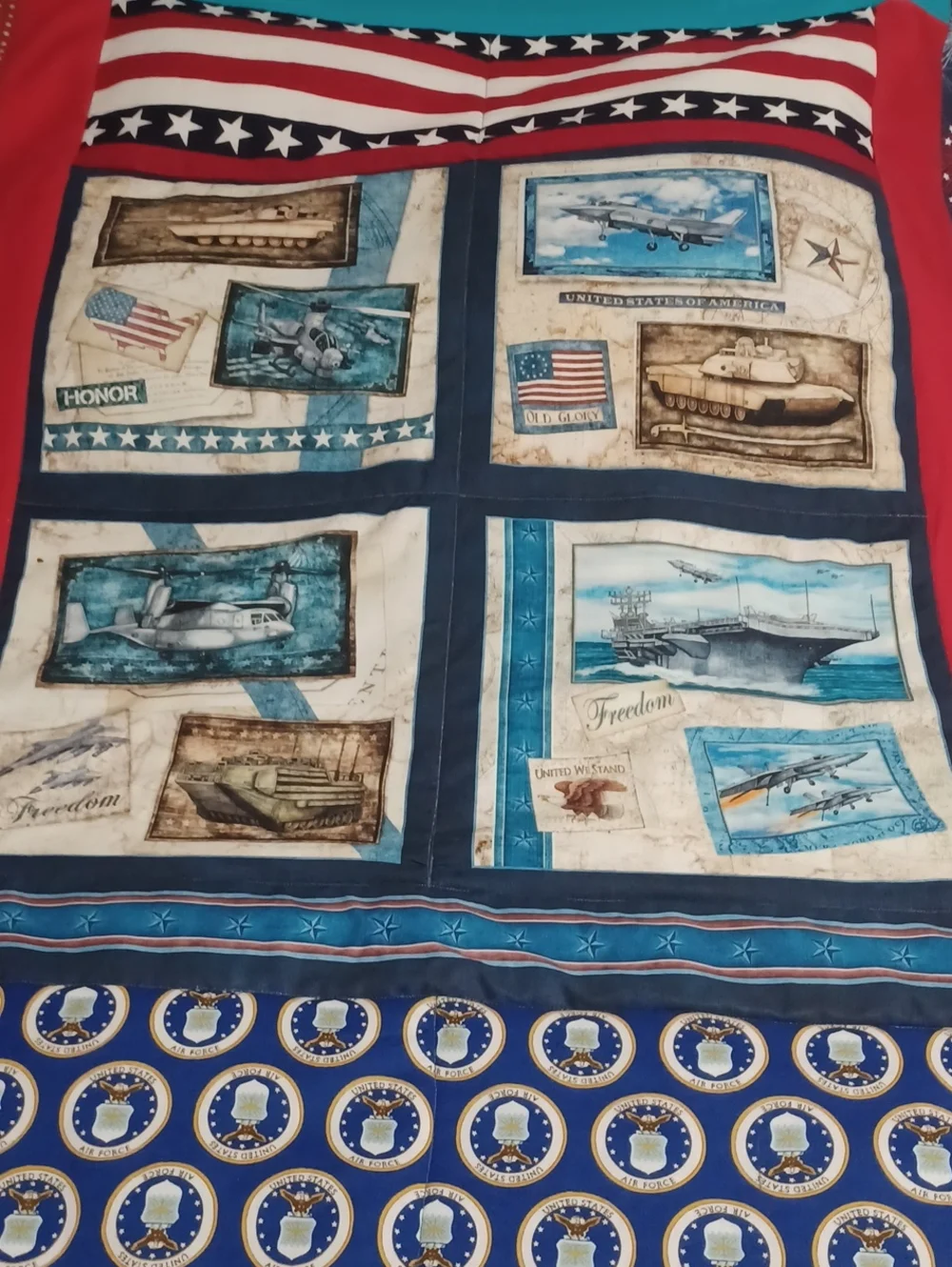 Homemade Patriotic Military Aircraft       Lap Robe W Red, White, And Blue